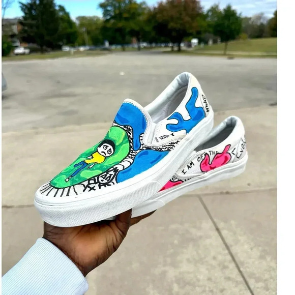 Custom Painted Vans Off The Wall Rick And Morty‎ Slip On Sneakers Women Size 10 - Picture 8 of 10